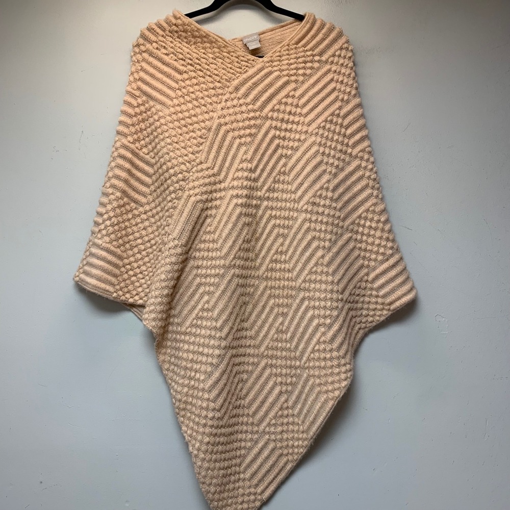Chico's Poncho Women L/XL Pink Excellent Textured Popcorn Knit Geometric Wrap